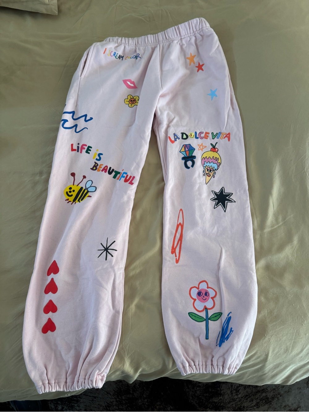 Pink Graphic Jogger Pants - Life Is Beautiful Print